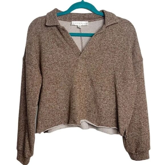 Chelsea & Theodore Cropped Raw Edge Long Sleeve Pullover Brown Red Size XS - Picture 1 of 4
